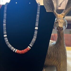 Elegant Blue and Red Beaded Necklace